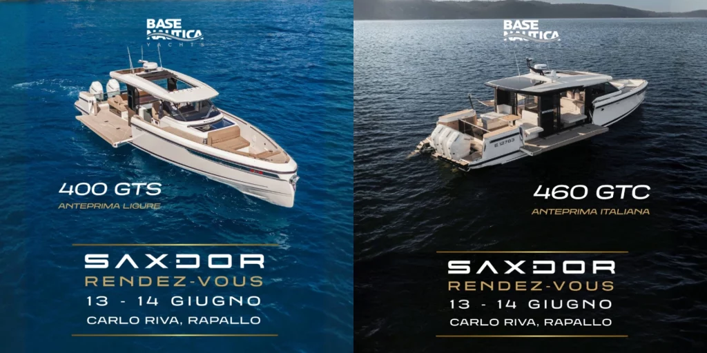 Saxdor 460 GTC e Saxdor 400 GTS in mare, in mostra al Porto Carlo Riva di Rapallo